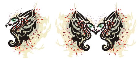 Grunge eagle with a female eye. Eagle butterfly with human eyes and an eagle with an open wingのイラスト素材
