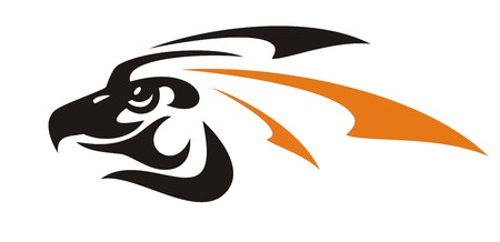 Eagle head symbol. Vector eagle icon formed by arrows in black-orange tonesのイラスト素材