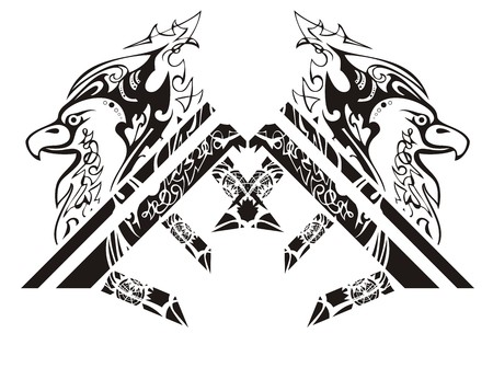 Eagle house concept. The decorative emblem of the renewal of the eagle and letters Eのイラスト素材