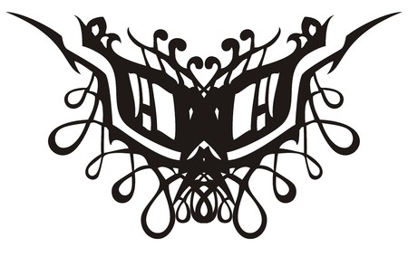 Unusual abstract tribal owl eyes. Closeup of fantastic stylized eyes of an owl with curls and the twisted elements. Black on white background.のイラスト素材