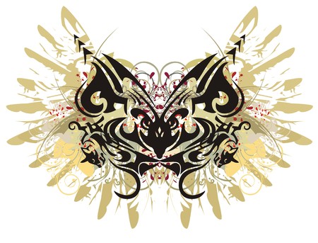Tribal butterfly with eagle wings. Closeup of splattered ethnic butterfly wings with floral elements and blood dropsのイラスト素材