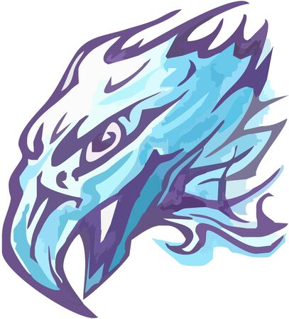 Eagle head symbol vector design in blue colors. Tribal unusual flaming head of an eagle with open beak for a tattoo, an embroidery, etc.のイラスト素材