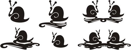 Tribal black and white snail symbols. Set of decorative snail icons crawling across the ground isolated on white for your designのイラスト素材