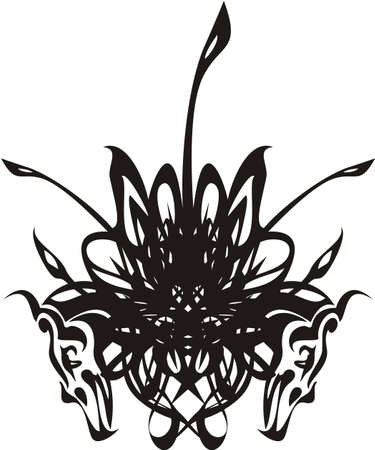 Beautiful flower symbol with heron heads. Abstract blossoming floral symbol for textiles, tattoos, greeting cards, as decorative element, emblems, prints, posters, wallpaper, etc.のイラスト素材