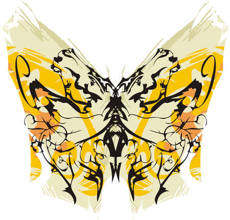 Grunge butterfly wings with linear pattern. Textural butterfly with an unusual pattern for wallpaper, posters, textiles, prints on t-shirts, labels, tattoos, etc.のイラスト素材