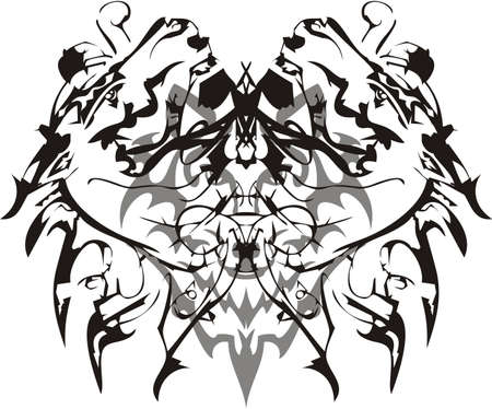 Double heads with wolf head inside. Flaming horse heads for emblems, tattoos, posters, prints on t-shirts, wallpaper, etc.のイラスト素材
