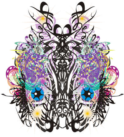 Colored ornamental exotic butterfly wings. Abstract floral butterfly wings with an unusual pattern on a white background similar to fish for prints, textiles, wallpaper, etc.のイラスト素材