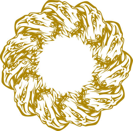 Golden eagle frame on a white backdrop. Abstract frame with free space, formed by eagle heads for holidays and events, prints, textiles, tattoos, wallpapers, invitation cards, etc.のイラスト素材