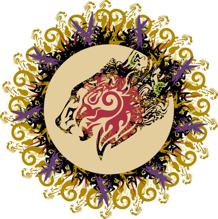 Abstract unusual frame with animal and floral elements on white. Vintage banner or frame with decorative colored splashes for prints on T-shirts, textiles, cards, wallpapers, etc.のイラスト素材