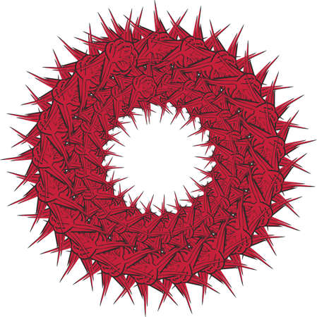 Ethnic red frame or wreath with star elements on white. Abstract frame for holidays and events, backgrounds and textures, prints, wallpaper, textiles, invitation cards, etc.のイラスト素材