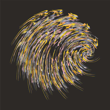 Colored twisted splashes on black for your designs. Futuristic swirls for backgrounds and textures, wallpaper, prints, textiles, etc. Color lines in the shape of a spiral on a black backgroundのイラスト素材