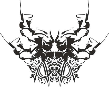 Grunge tribal butterfly like a monarch on a white backdrop. Abstract dangerous butterfly wings for holidays and events, backgrounds and textures, prints and textiles, embroidery and tattoosのイラスト素材