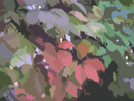 Autumn background in dark red and green tones for your designs. Dark green-red foliage motif for camouflage uniforms, prints and posters, textile industry, wallpaper, etc.のイラスト素材