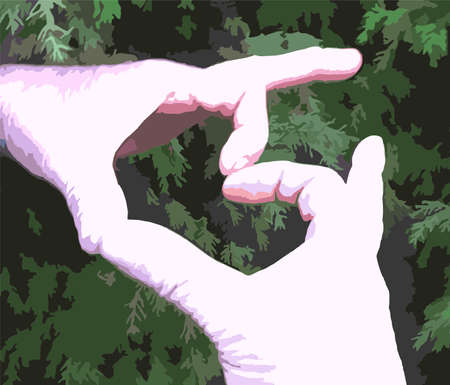Man hands make a heart on a grungy dark green background for your creative ideas. The hands of the...