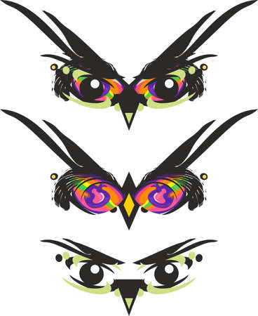 Festival owl mask - three options on a white backdrop. Carnival owl mask for textiles, wallpaper and web icons, emblem, prints on T-shirts, fabric products, holidays and events, Halloween, etc.のイラスト素材