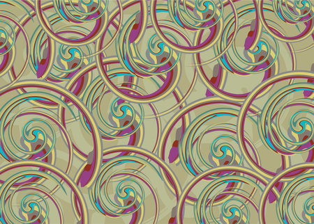 Textural background with spiral elements for textiles or fabric products. Beautiful retro wavy color background for wallpaper or prints, scrapbooking, fashion trends, cards and textures, covers, etc.のイラスト素材