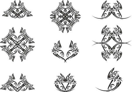 Double ornamental fish symbols on a white background for your design. Fish symbols with a wave and bird elements for business concepts, web icons, logos, embroidery, restaurant menu, textiles, etc.のイラスト素材