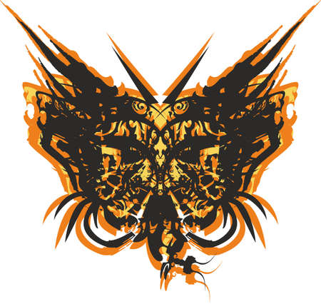 Grunge orange-black dangerous butterfly wings for prints or textiles. Monster detailed ornamental butterfly wings for holidays and events, fabric, wallpaper, fashion trends, embroidery, posters, etc.のイラスト素材