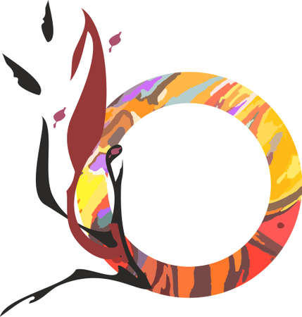 Colorful circle frame with floral elements for holidays or events. Autumn or summer striped frame for invitation cards, banners, emblems, logos, fashion trends, wallpaper, fabric products, etc.のイラスト素材