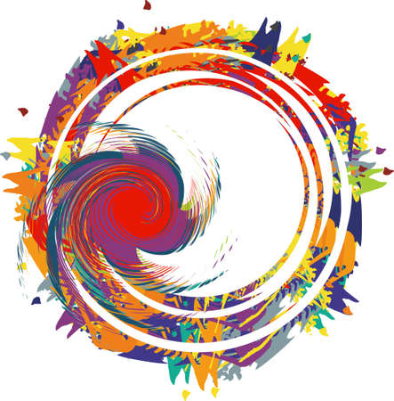 Multicolored framework splashes on white for holidays or events. Bright ornate festive circle frame for cards, banners, emblems, fashion trends, wallpaper, fabrics, textiles, prints, web icons, etc.のイラスト素材