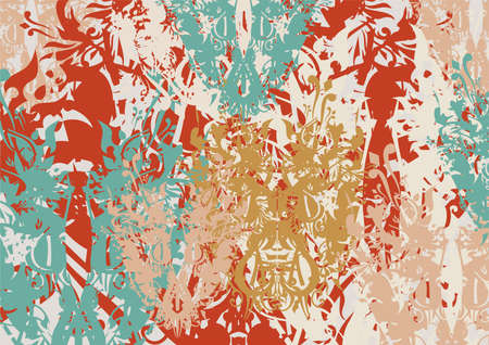 Grungy colorful floral or butterfly motifs for backgrounds and texture. Tropical splashes for interior solutions, prints, fashion trends, cards, posters, wallpaper, fabricsのイラスト素材