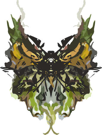 Artistic colored moth isolated on a white background. Lepidoptera in green-orange-black tones for shields or sport emblems, fabric, textiles, labels, interior, prints, fashionのイラスト素材