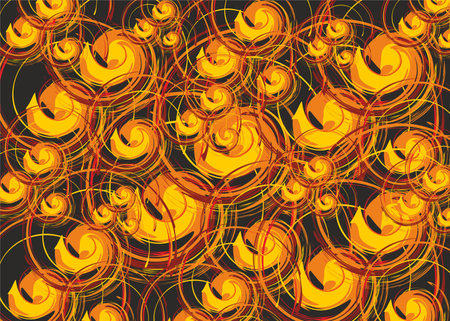 Spiral vibrant background in orange-black tonality for decorations or prints. Bright seamless repeat pattern for poster, fashion, scrapbooking, interior or festival solutionのイラスト素材