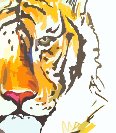 Half a tiger's head for posters or prints. Part of a beautiful predator's head for interior solutions, fabrics, textiles, fashion, wallpaper, cover, etc. Tiger sketch in orange keyのイラスト素材