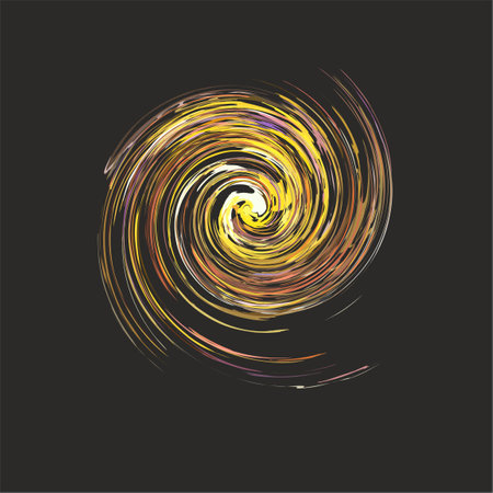 Colored swirl symbol isolated on a black background for prints or fabrics. Beautiful spiral shape in orange-yellow tonality for textiles, logos, labels, web, tattoos, wallpaperのイラスト素材