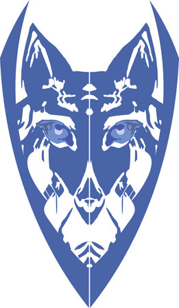 Wolf head symbol in blue tone isolated on a white backdrop. Howling wolf symbol for shield or sport emblems, embroidery, prints, interior solutions, fabrics, textiles, logosのイラスト素材