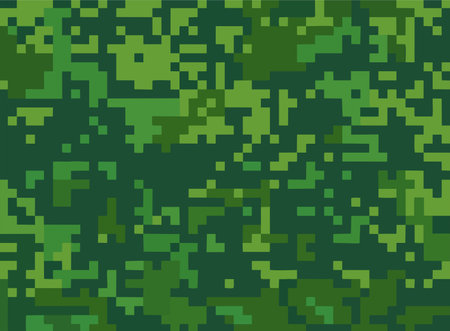 Camouflage pixel background for textiles or fabrics. Seamless digital pixel camo texture for army or hunting in green key. Can be used for print, scrapbooking, covers, backgroundsのイラスト素材