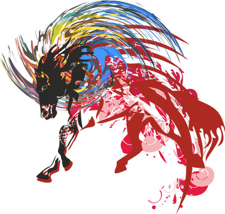 Running horse splash isolated on white for your design. Ornamental red-colored horse symbol for tattoos, business concepts, wallpaper, logos, fabrics, fashion, stikers, textilesのイラスト素材
