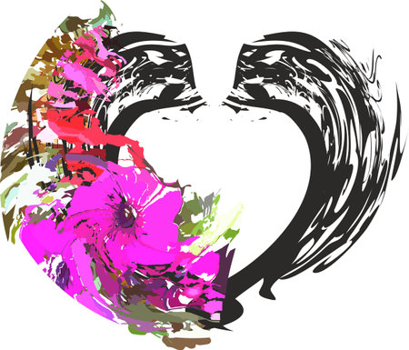 Ornamental heart symbol with floral elements on white for your design. Symbol of love for Valentine's Day, prints and textiles, fabric products, fashion trends, logos, emblemsのイラスト素材