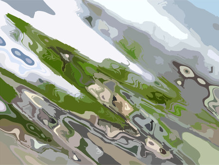 Abstract landscape in blue-green-brown tonality. Liquid backdrop for interior solutions, covers, wallpaper, fashion, business concepts, scrapbooking, posters, fabrics, backgroundsのイラスト素材