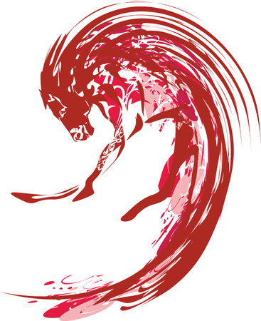 Red horse swirl isolated on white for prints or textiles. Decorative horse symbol for tattoos, business concepts, wallpaper, logos, fabrics, fashion trends, stickers, emblemsのイラスト素材