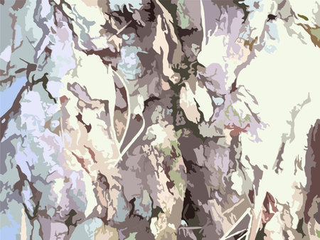 Tree trunk detail in cold tonality for camouflage uniform or fabrics. Grunge daylight wood structure for textiles or prints, posters or interiors, wallpaper, covers, businessのイラスト素材
