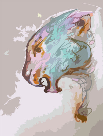 Colorful hand drawn lion head for interior solutions or fabric products. Beautiful liquid watercolor lioness profile in pastel tonality for wallpaper, textiles, fashion trendsのイラスト素材