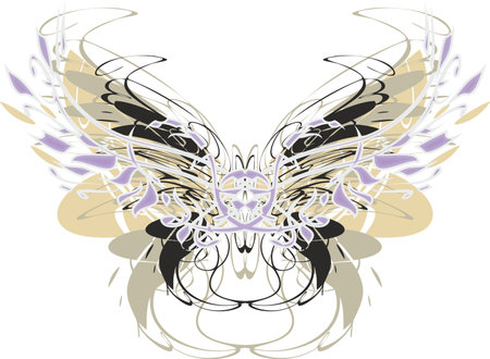 Beautiful linear butterfly wings on a white backdrop for textiles or prints on T-shirts. Detailed floral butterfly symbol for shield or sport emblems, business, tattoos, fashionのイラスト素材