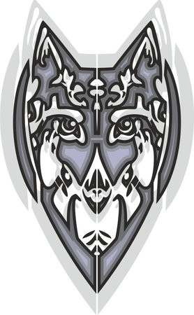 Gray wolf head on white for textiles or sports emblems. Howling wolf head symbol for embroidery, prints on T-shirts, interior solutions, fabric products, logos, fashion trendsのイラスト素材