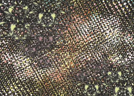 Textural backdrop with colored dots and floral or animal motifs for textiles or fabrics. Elegance...