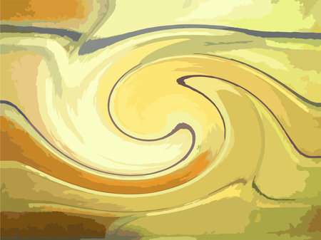 Twirled backdrop in yellow-golden-brown tonality for interiors or fabrics. Blurred background in spiral form for business concepts, prints, covers, textures, scrapbooking or tilesのイラスト素材