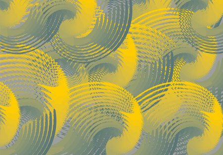 Spiral lush background in yellow-green-gray tones for textiles or fabrics. Bright backdrop for fashion trends, business concepts, covers, scrapbooking, interior solutions, tilesのイラスト素材