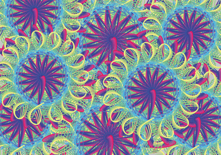 Rainbow linear floral motifs for fabrics or prints. Hawaiian flowers for business concepts, covers, backgrounds, textures, scrapbooking, posters, tiles, interiors, fashion trendsのイラスト素材
