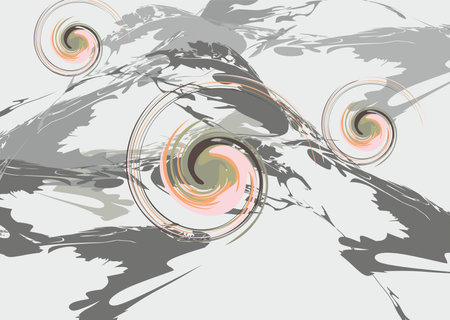 Gray background with floral and spiral elements for interior solutions or fabrics. Abstraction for fashion trends, business concepts, cover, scrapbooking, tiles, posters, printsのイラスト素材