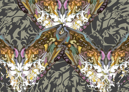 Colorful backdrop with butterfly elements for texties or prints. Chaotic elegance motifs for fashion...