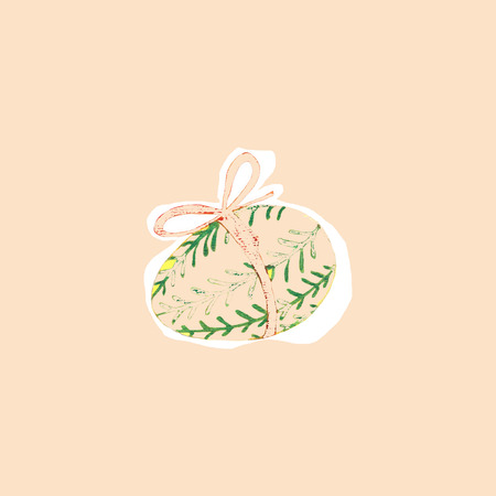 Cute Easter egg with a ribbon on the pink backgroundの写真素材