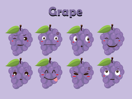 Fruit Vector - Grape Cartoon With Different Expressionsのイラスト素材