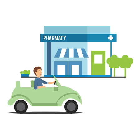 Man driving car to phamarcyのイラスト素材