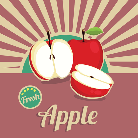 Apples. Set of red, green, bitten and half of fruit with leaf. Vector illustration. Isolatedのイラスト素材