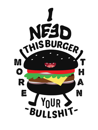 Burger Mascot Character Design. Fastfood Concept. t-shirt Graphics. Flat Vector Illustrationのイラスト素材